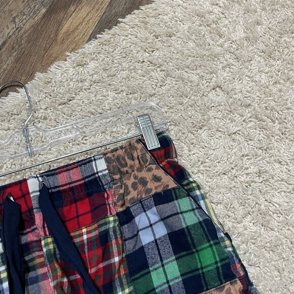 Aerie Size Small Plaid Leopard Print Patchwork Ruffle Pull On Pajama Shorts - Picture 2 of 4